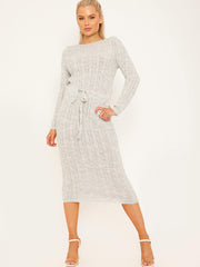 Cable Knit Drawstring Waist Dress