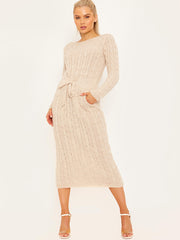 Cable Knit Drawstring Waist Dress