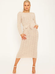 Cable Knit Drawstring Waist Dress