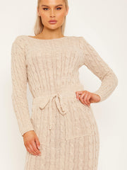 Cable Knit Drawstring Waist Dress