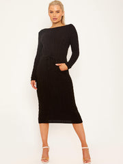 Cable Knit Drawstring Waist Dress