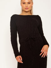 Cable Knit Drawstring Waist Dress
