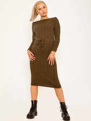 Cable Knit Drawstring Waist Dress