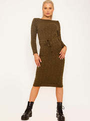Cable Knit Drawstring Waist Dress