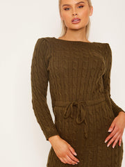 Cable Knit Drawstring Waist Dress