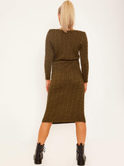Cable Knit Drawstring Waist Dress