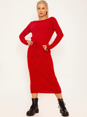Cable Knit Drawstring Waist Dress