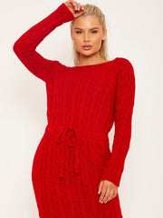 Cable Knit Drawstring Waist Dress