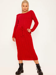 Cable Knit Drawstring Waist Dress