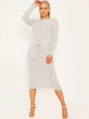 Cable Knit Drawstring Waist Dress