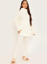 New Roll Neck Knitted Top & Trouser Co-ord - Cream