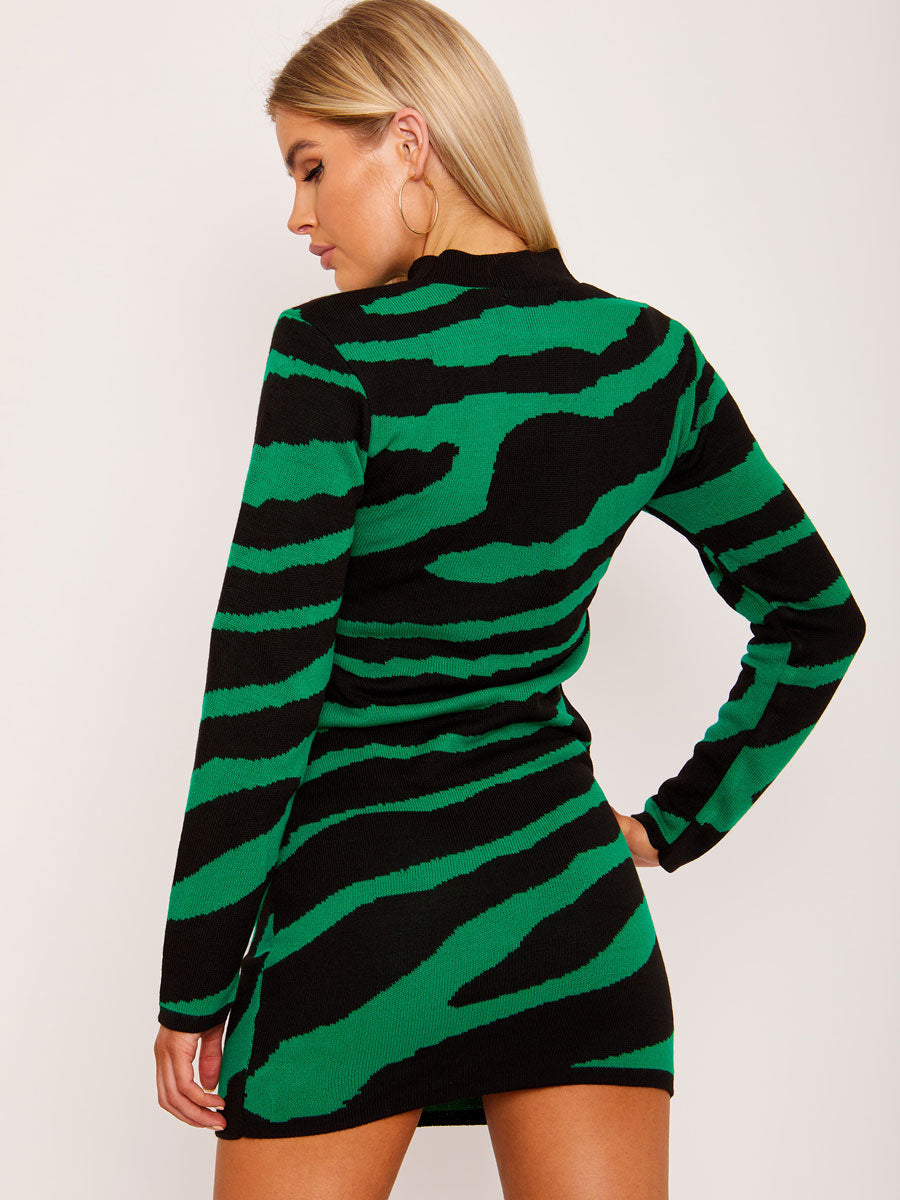 Wholesale Zebra Print Knitted Jumper Dress Stylewise Direct Wholesale Zebra Print Knitted Jumper Dress Stylewise Direct