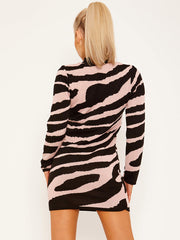 Zebra Print Knitted Jumper Dress