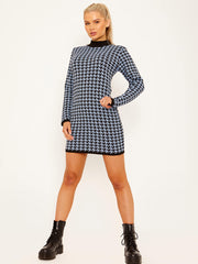 Dogtooth Pattern Knitted Jumper Dress