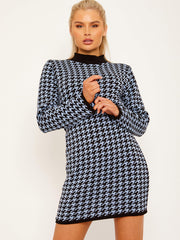 Dogtooth Pattern Knitted Jumper Dress