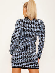 Dogtooth Pattern Knitted Jumper Dress