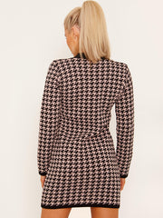 Dogtooth Pattern Knitted Jumper Dress