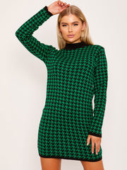 Dogtooth Pattern Knitted Jumper Dress