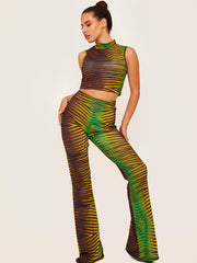 Gemustertes Ernte-Top & ausgestellter Hosen Co-ordte