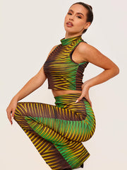 Gemustertes Ernte-Top & ausgestellter Hosen Co-ordte