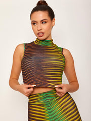 Gemustertes Ernte-Top & ausgestellter Hosen Co-ordte