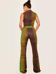 Gemustertes Ernte-Top & ausgestellter Hosen Co-ordte