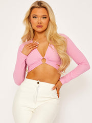 Ring Cutout Tie-Knot Crop Top