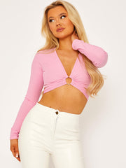 Ring Cutout Tie-Knot Crop Top