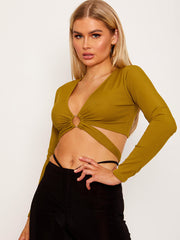 Ring Cutout Tie-Knot Crop Top