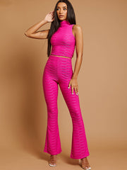 Pleated Jersey Crop Top & Flared Trouser Co-ord