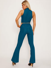 Pleated Jersey Crop Top & Flared Trouser Co-ord