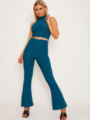 Pleated Jersey Crop Top & Flared Trouser Co-ord