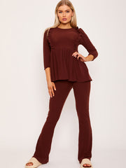 Frill Detail Ribbed Peplum Co-ord