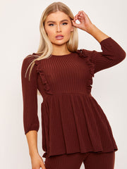 Frill Detail Ribbed Peplum Co-ord