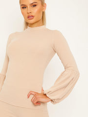 Balloon Sleeve Ribbed Top & Flared Trouser Co-ord