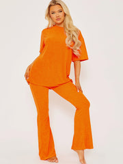 Towelling Fabric Oversized Top & Flare Trouser Co-ord