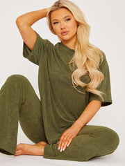Towelling Fabric Oversized Top & Flare Trouser Co-ord