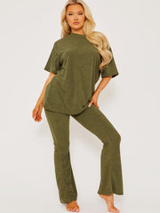 Towelling Fabric Oversized Top & Flare Trouser Co-ord