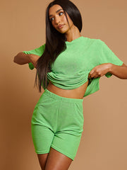 Towelling Fabric Oversized Top & Shorts Co-ord