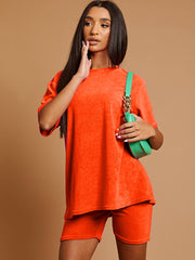 Towelling Fabric Oversized Top & Shorts Co-ord