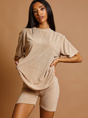 Towelling Fabric Oversized Top & Shorts Co-ord