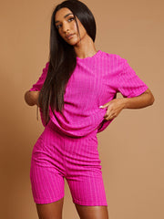 Wide Ribbed Towelling Oversized Top & Shorts Co-ord