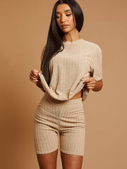 Wide Ribbed Towelling Oversized Top & Shorts Co-ord