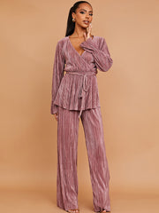 Geplooide wrap voor peplum top en broekcoördinaat