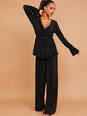 Geplooide wrap voor peplum top en broekcoördinaat