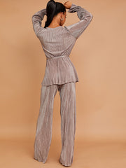 Geplooide wrap voor peplum top en broekcoördinaat