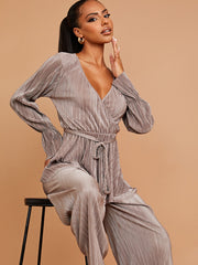 Geplooide wrap voor peplum top en broekcoördinaat