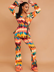 Tie-Dye Wrap voorpeplum top & broekcoördin