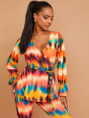 Tie-Dye Wrap voorpeplum top & broekcoördin