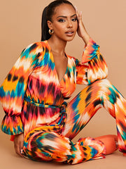 Tie-Dye Wrap voorpeplum top & broekcoördin